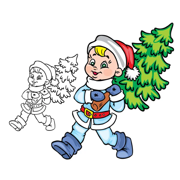 Santa Boy con árbol de Navidad — Vector de stock